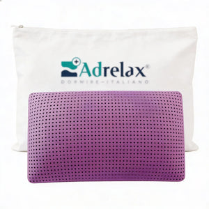 Adrelax purple ergonomic pillow with perforations and branded storage bag, high quality Italian sleep accessory